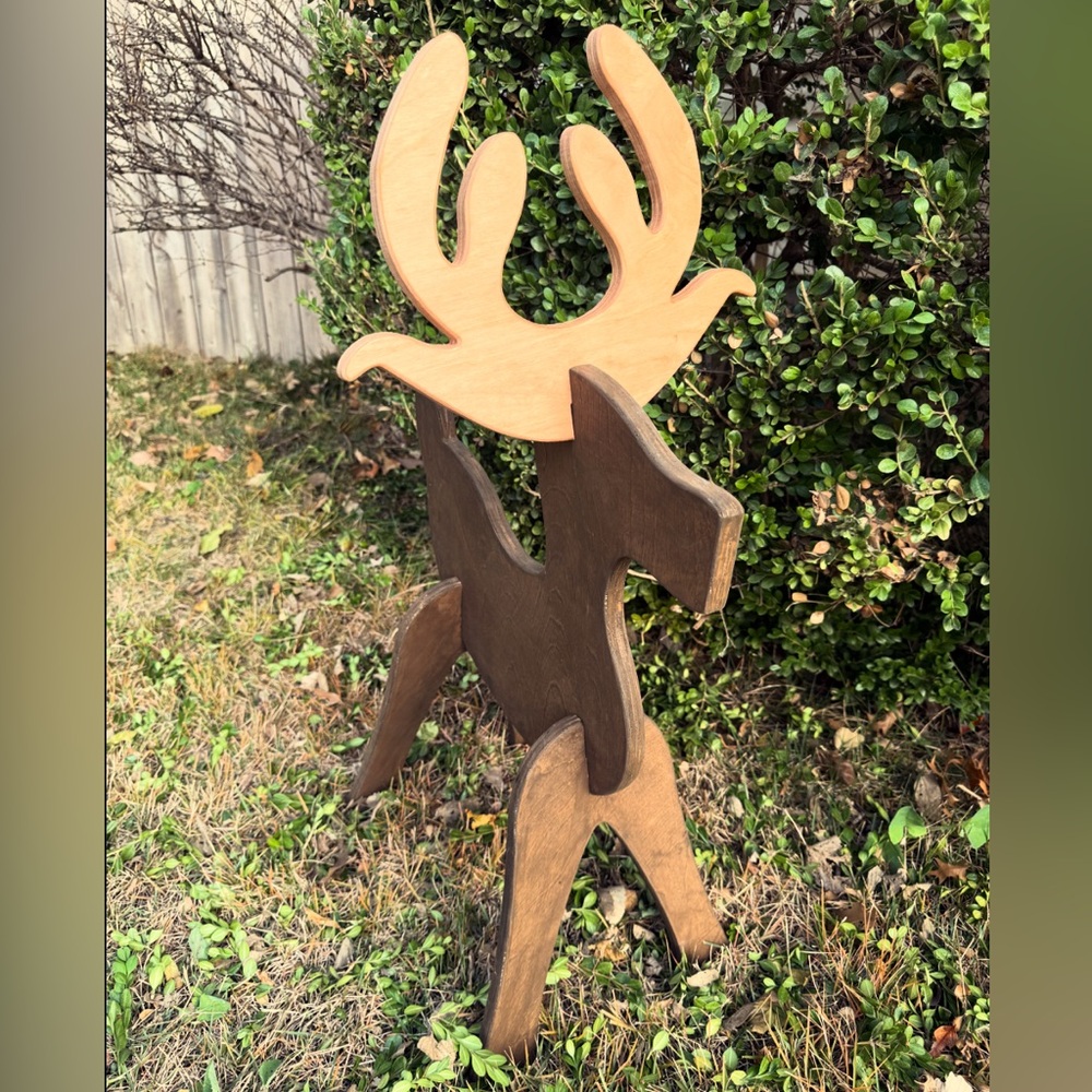 Large Wooden Reindeer Holiday Decoration - Picture 2 of 3